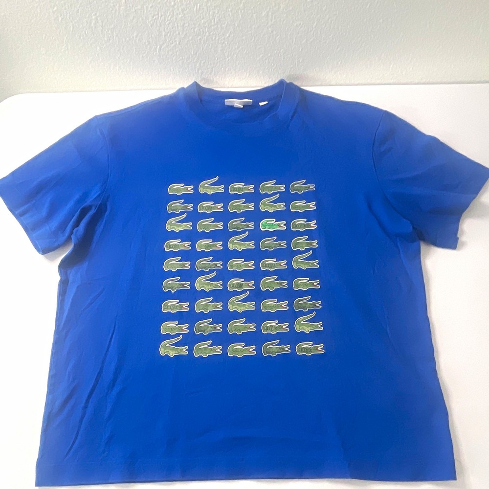 Lacoste Unisex Blue Relaxed Fit Graphic Crocodile Logo Tee Short Sleeve XL